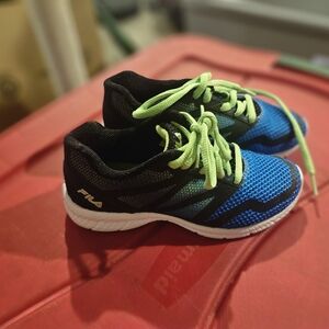 Fila Kids Blue and Black Sneakers with Neon Green Laces